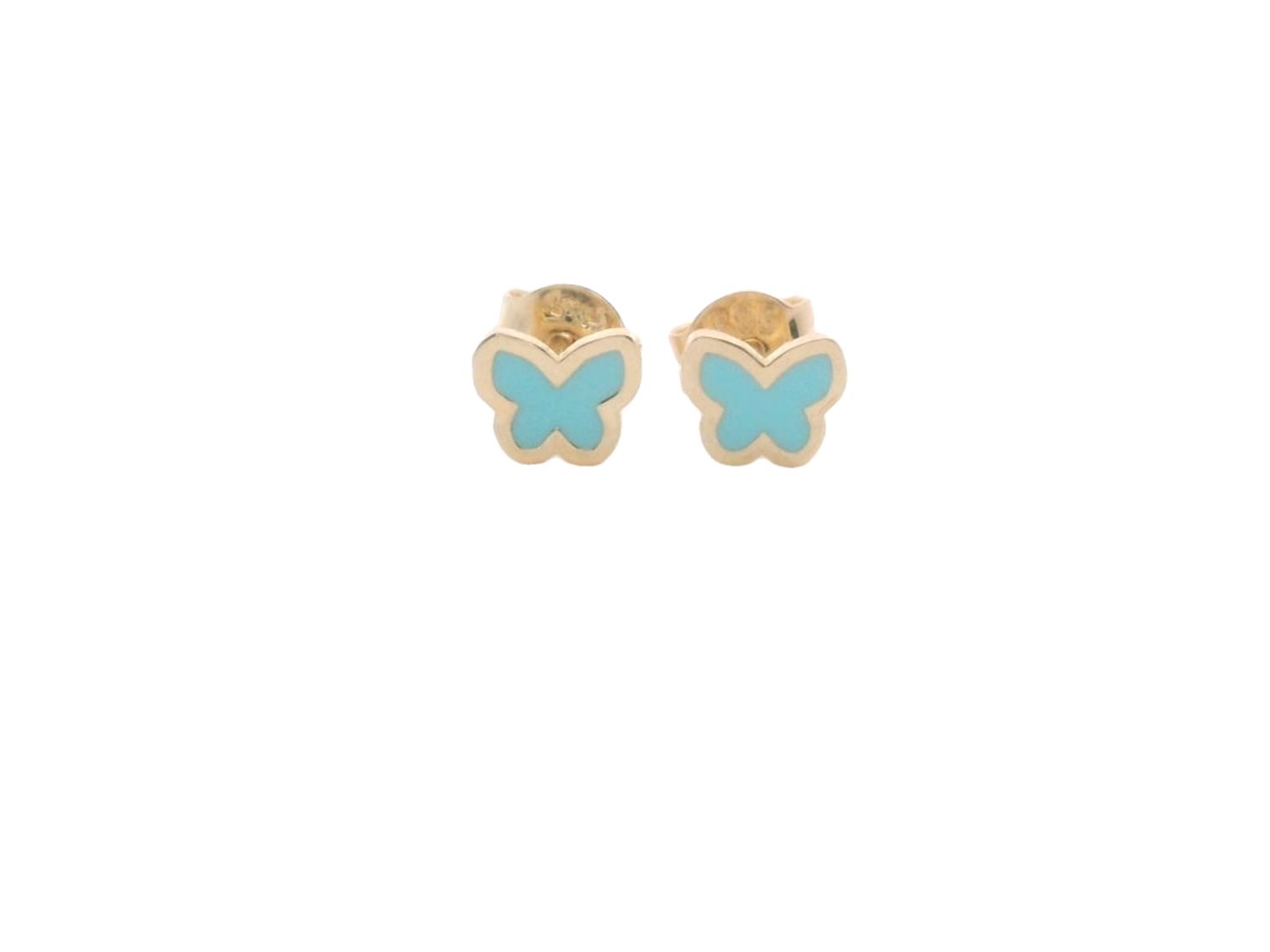 ARETES  ORO AMARILLO  MARIPOSA AZUL ESMALTADA 14K