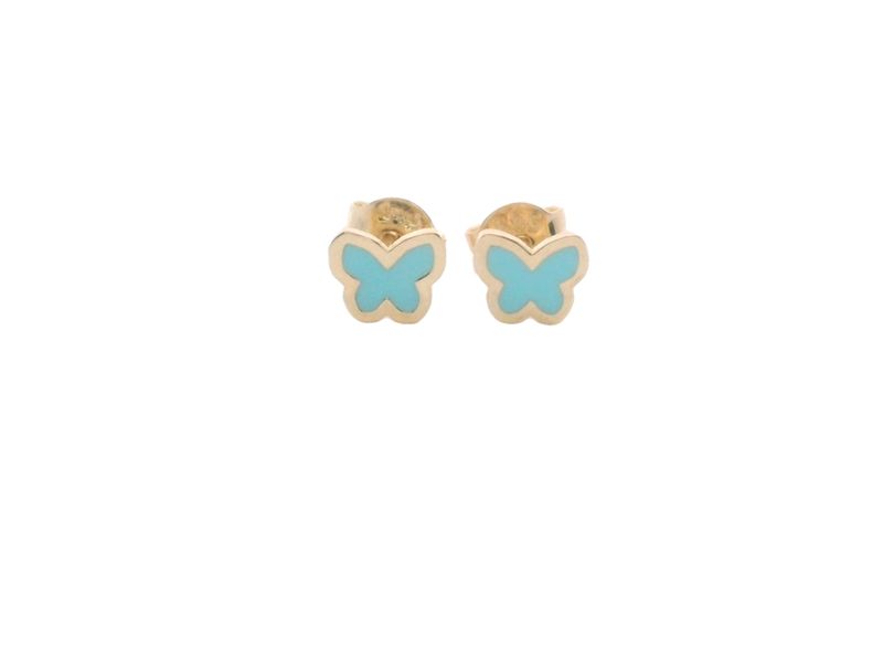 ARETES  ORO AMARILLO  MARIPOSA AZUL ESMALTADA 14K