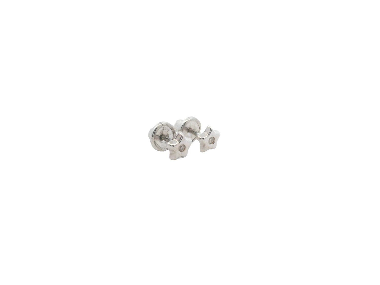 ARETES ORO BLANCO DORMILONA ESTRELLA DIAMANTE MINI 14K D.02