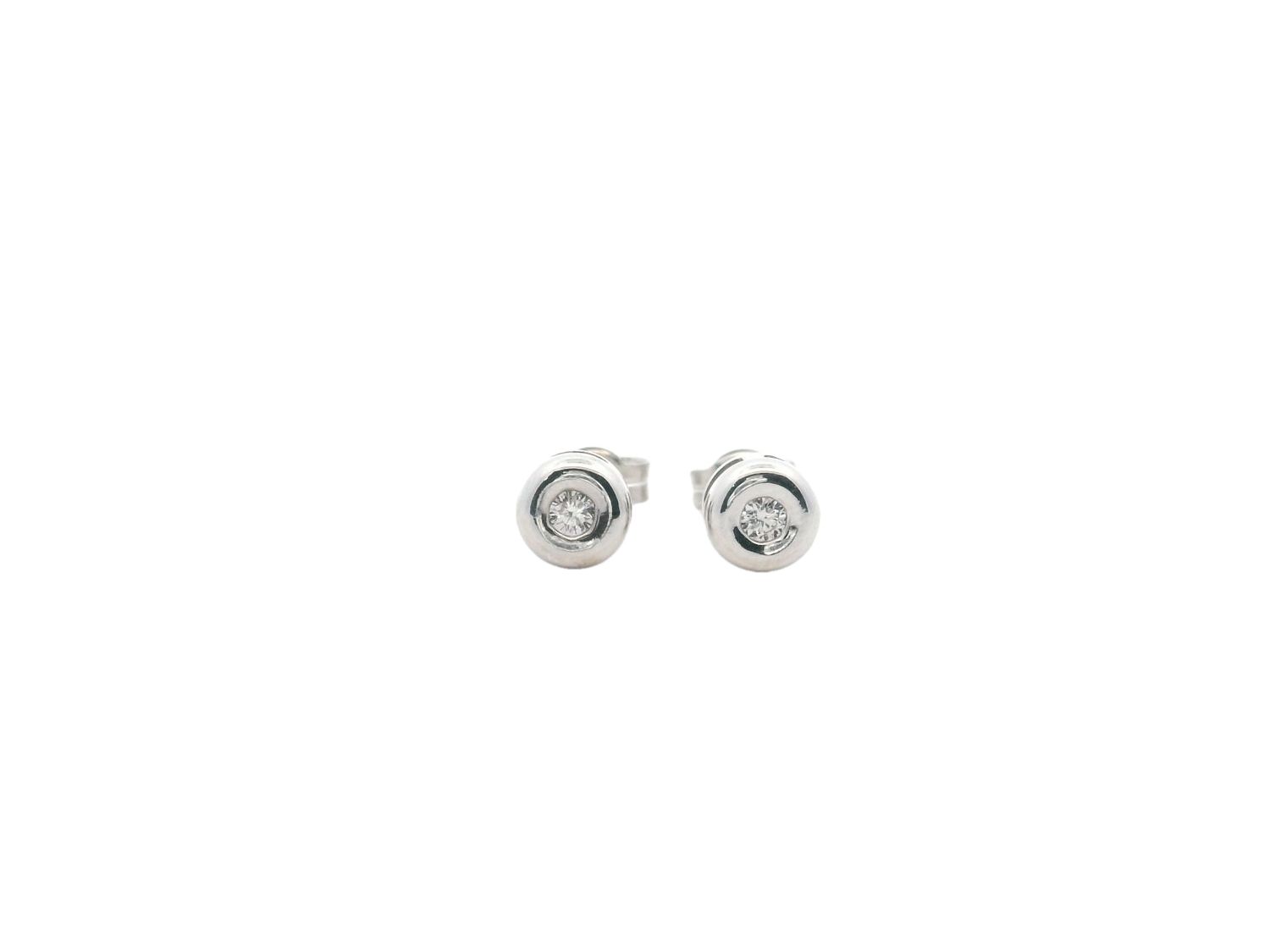 ARETES ORO  BLANCO DORMILONA DIAMANTES D.10 14K