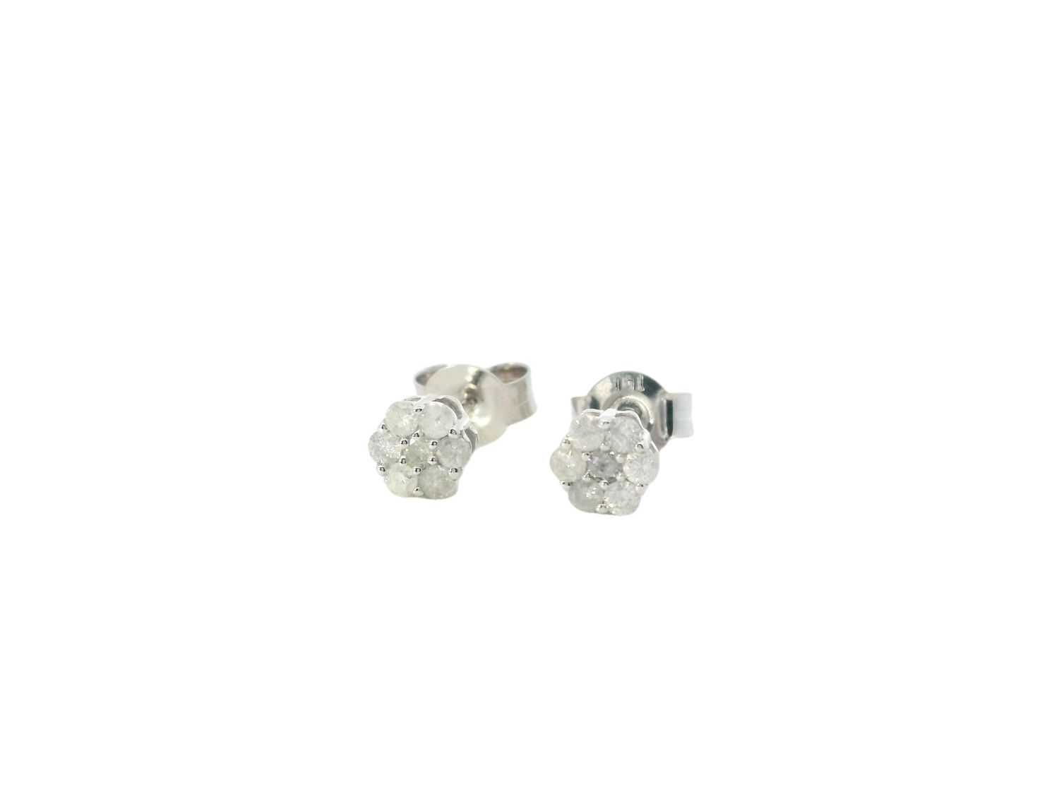 ARETES ORO BLANCO  DORMILONA FLOR DIAMANTES  0.40CT 14K