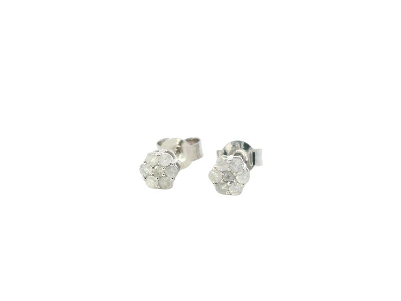 ARETES ORO BLANCO  DORMILONA FLOR DIAMANTES  0.40CT 14K