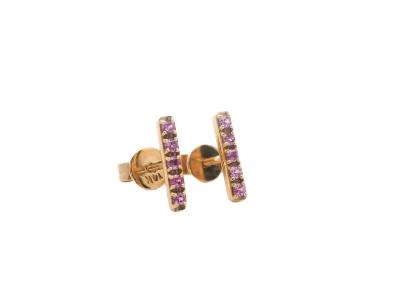 ARETES ORO AMARILLO ZAFIRO ROSADO PALITO 14K