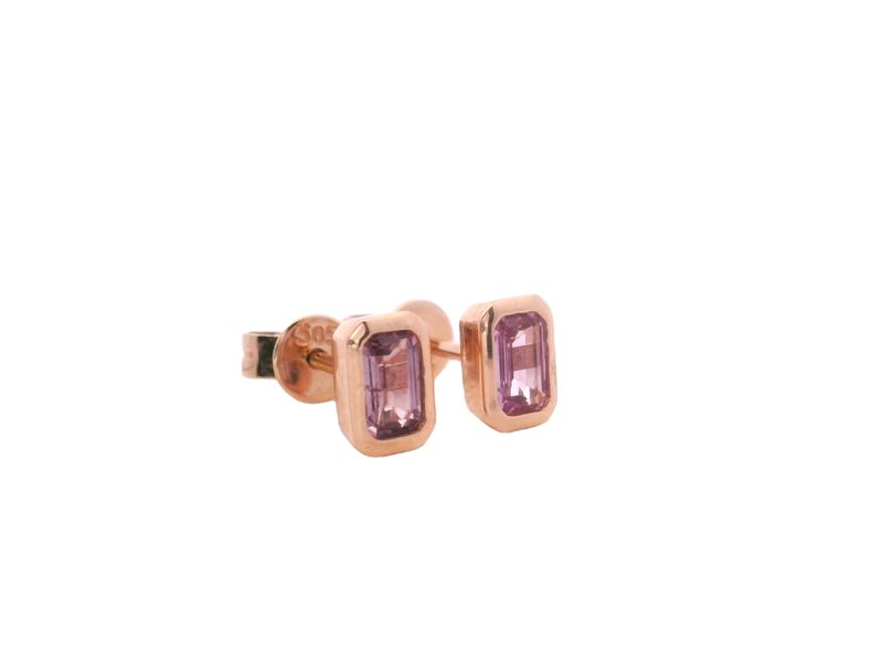 ARETES ORO ROSADO DORMILONA TOP ROSA RECTANGULAR 14K