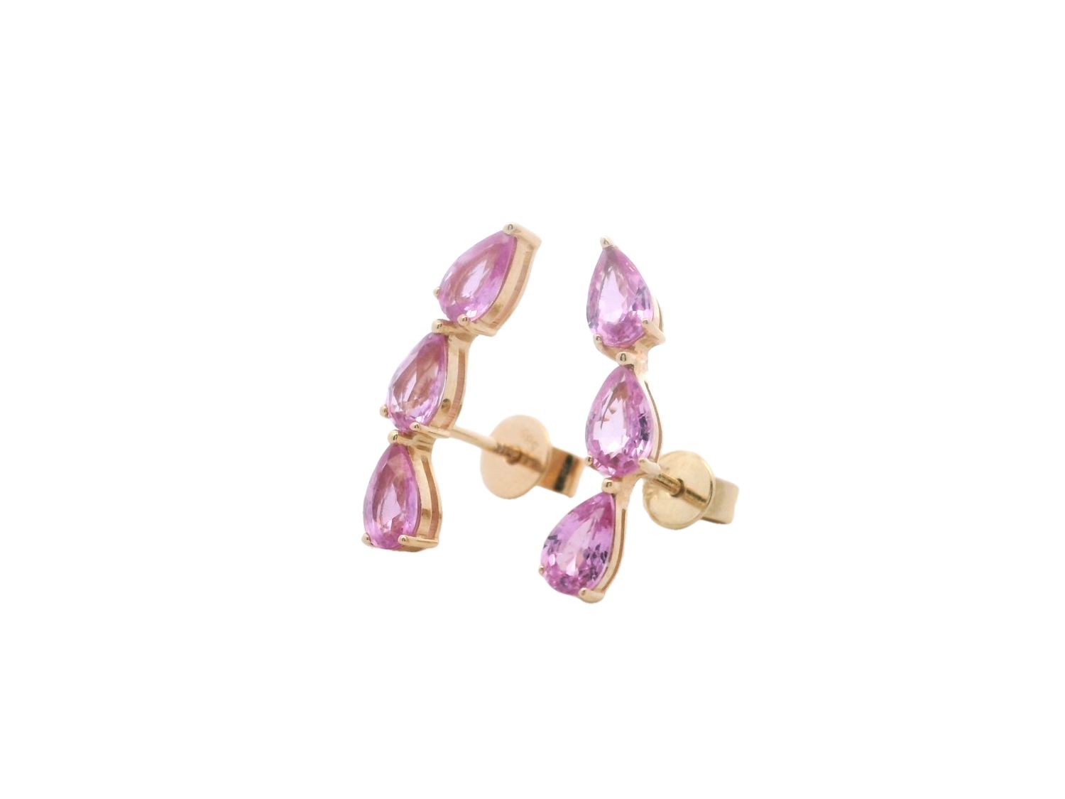 ARETES ORO AMARILLO ZAFIRO ROSADO CUFF 14K