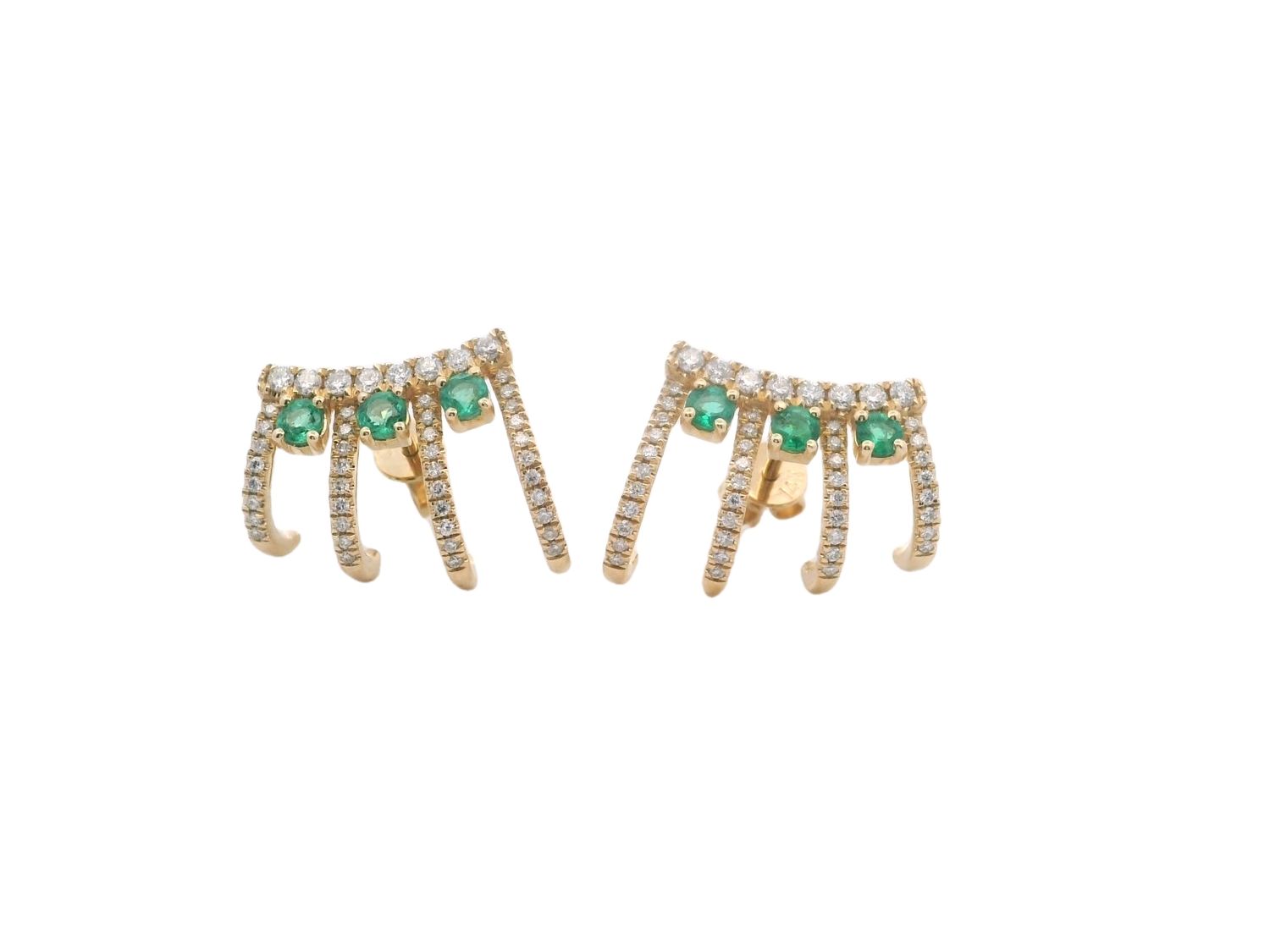 ARETES ORO AMARILLO MODERNO ESMERALDA Y DIAMANTES 14K