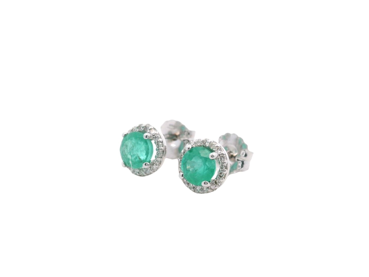 ARETES ORO BLANCO DORMILONA ESMERALDA DIAMANTES 14K D.20
