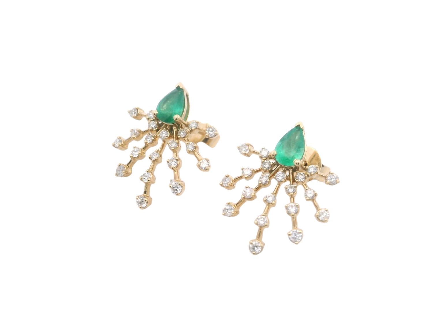 ARETES ORO AMARILLO DORMILONA ESMERALDA DIAMANTES FLOR D.37 E.95 14K
