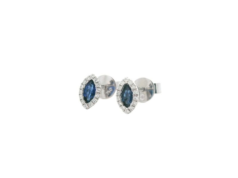 ARETES ORO BLANCO DORMILONA ZAFIRO DIAMANTES CORTE PERA 18K