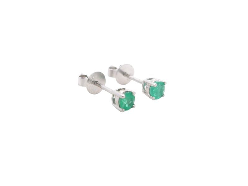 ARETES ORO BLANCO DORMILONA ESMERALDA PEQUEÑO 14K EM.33