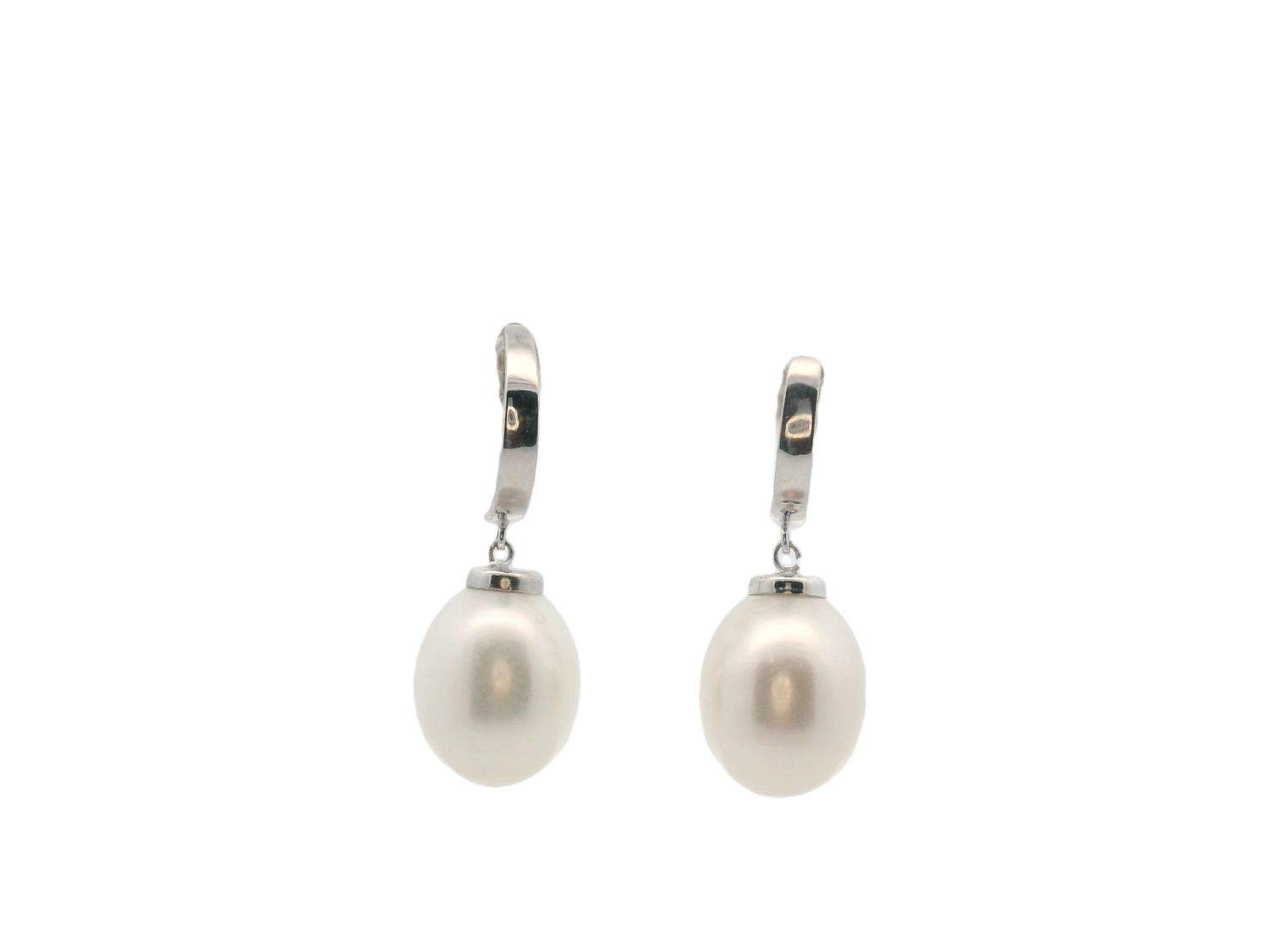 ARETES  ORO BLANCO  LARGO PERLA 14K