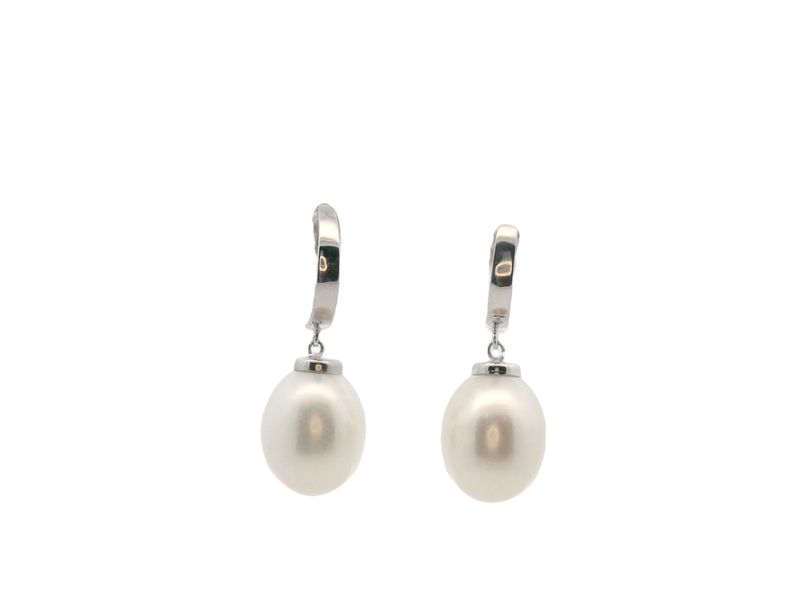 ARETES  ORO BLANCO  LARGO PERLA 14K