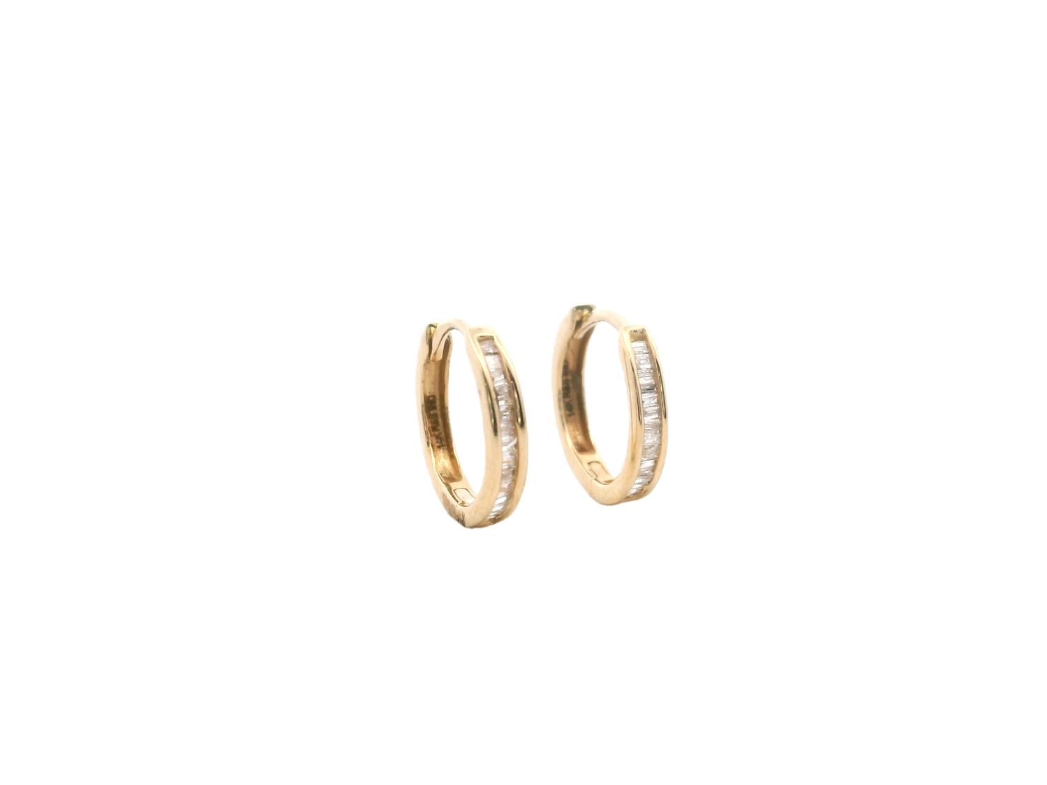 ARETES ORO AMARILLO  HOGGIES DIAMANTES BAGUETS 14K  0.15CT
