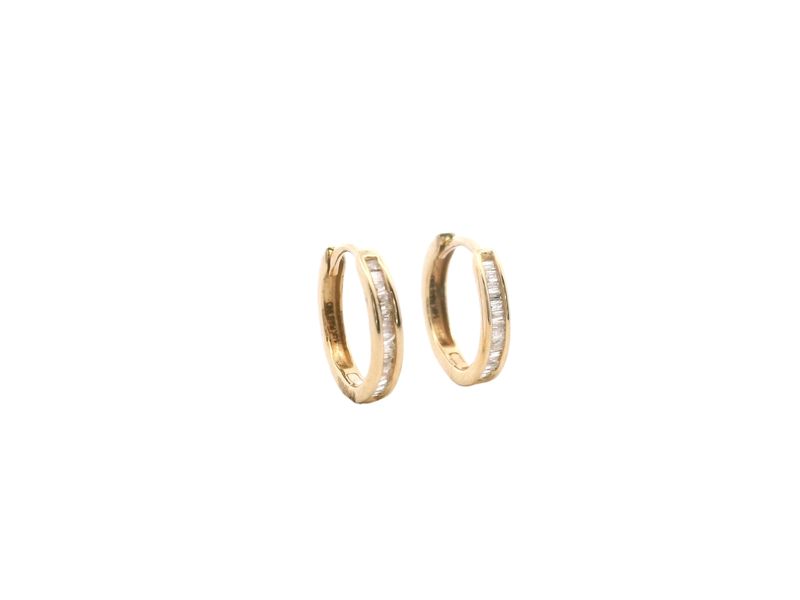 ARETES ORO AMARILLO  HOGGIES DIAMANTES BAGUETS 14K  0.15CT