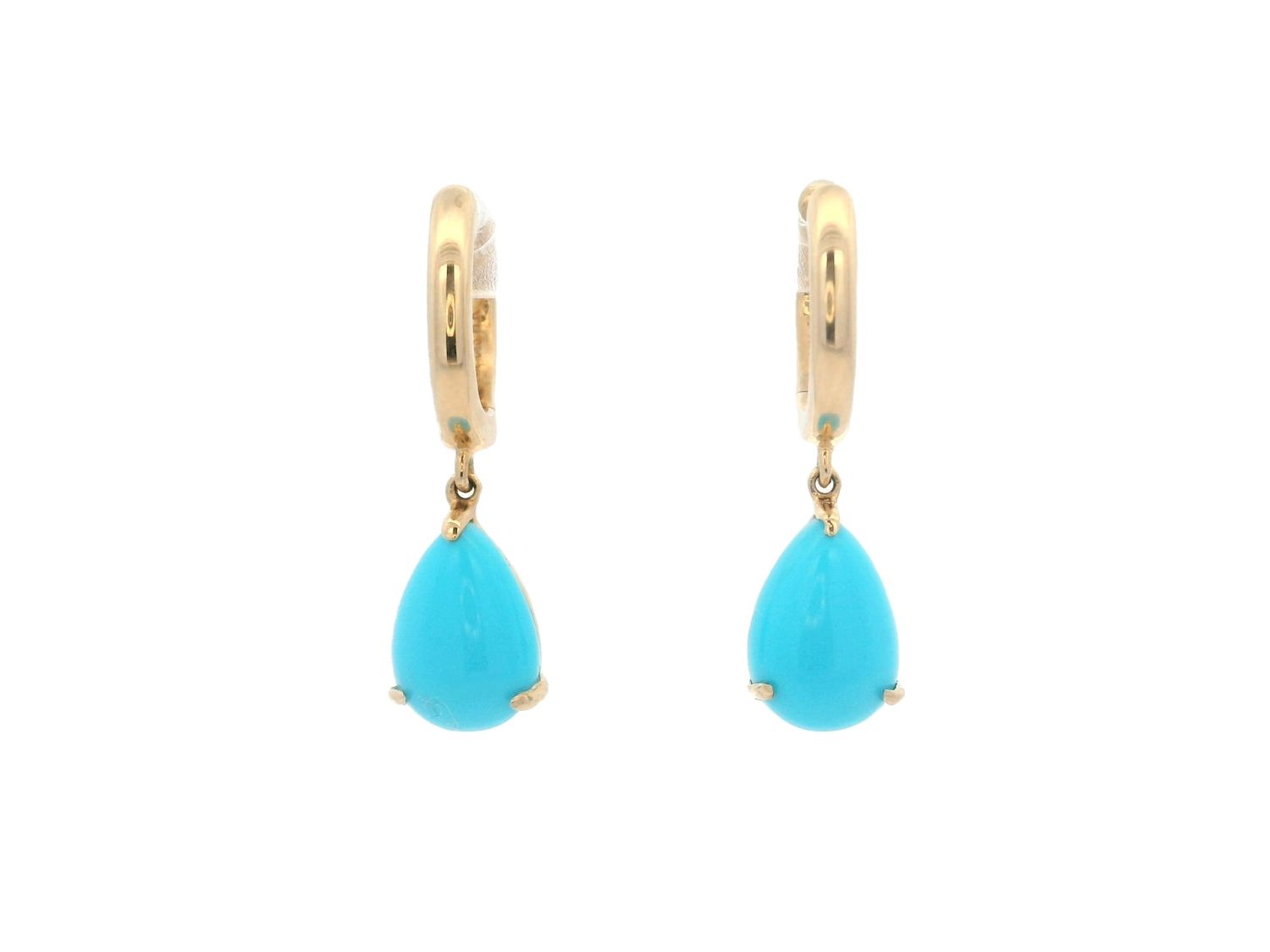 ARETES ORO AMARILLO ARGOLLA TURQUESA LARGUITO 14K TQ 1.70