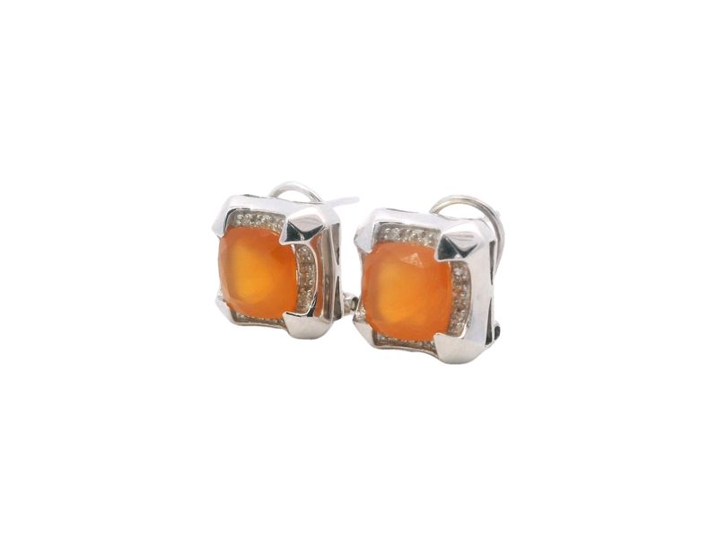 ARETES  ORO BLANCO  CALCEDONIA MAMEY Y DIAMANTES 14K