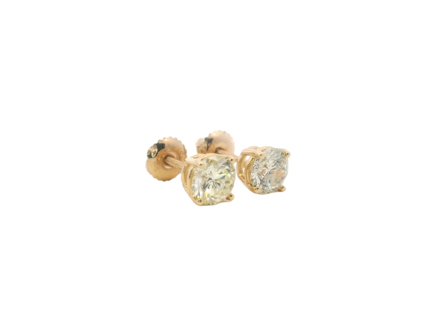 ARETES ORO  AMARILLO DORMILONA DIAMANTES ROUND CUT 14K