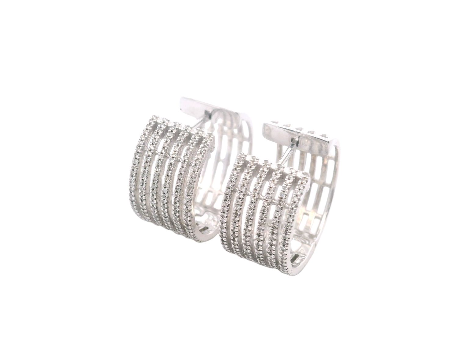 ARETES ORO BLANCO  DIAMANTES 6 LINEAS 14K 0.48CT