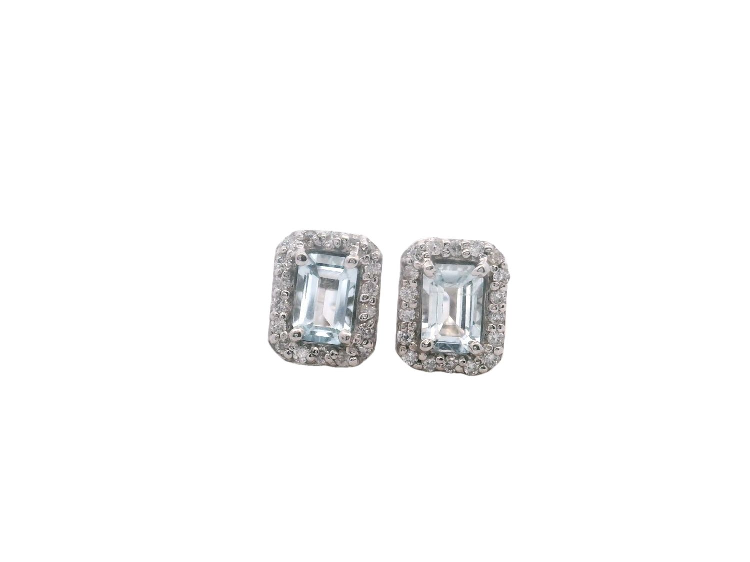 ARETES  ORO BLANCO DORMILONA AGUAMARINA Y DIAMANTES CUADRADA 14K   D 0.27CT  AQ 1.07CT