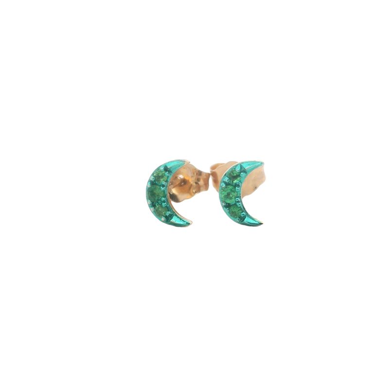 ARETES ORO AMARILLO  LUNA GRANATE VERDE 14K