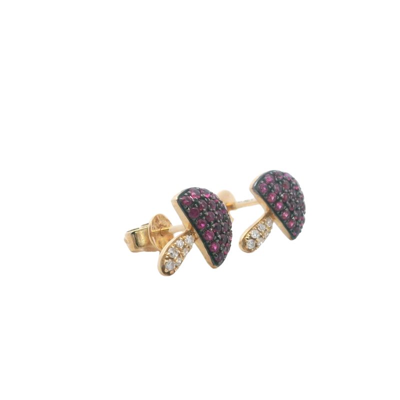ARETES  ORO AMARILLO  HONGUITO RUBI Y DIAMANTES 14K