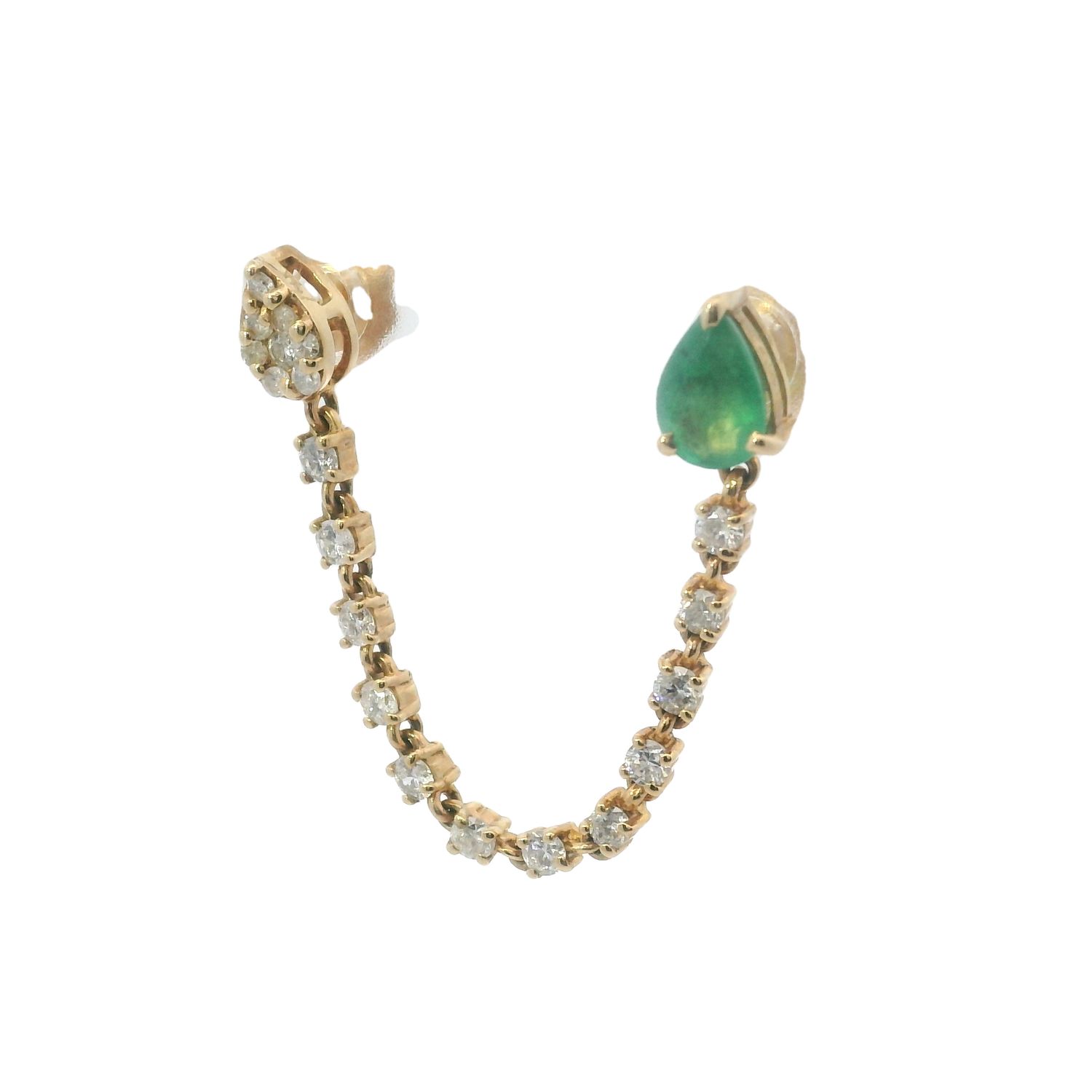 ARETES  ORO AMARILLO ESMERALDA Y DIAMANTES MODERNO COLGANDO 14K