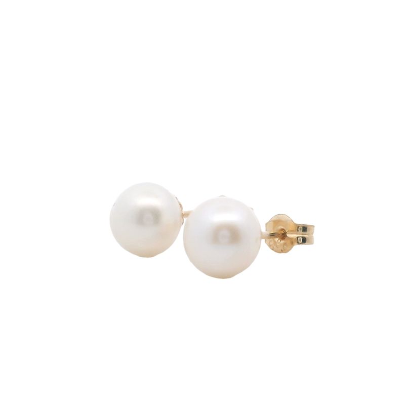 ARETES  ORO AMARILLO DORMILONA DE PERLAS 7MM 14K