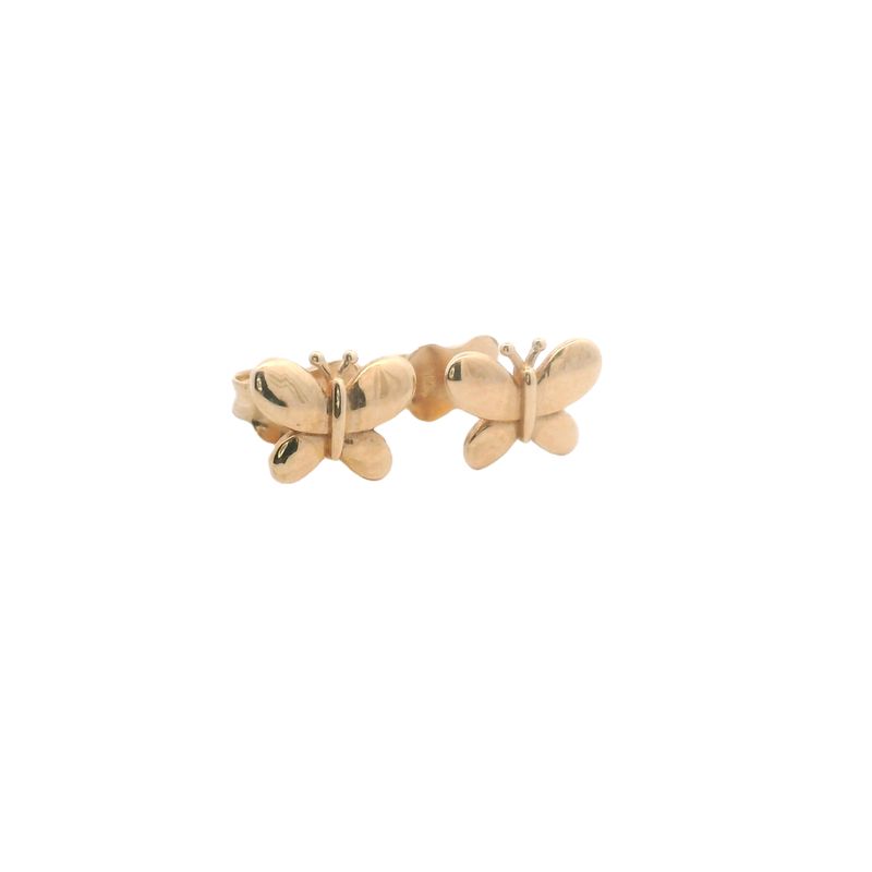 ARETES ORO AMARILLO DORMILONA MARIPOSA LISA 14K