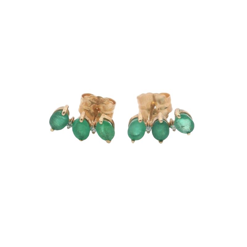 ARETES ORO AMARILLO  DORMILONA ESMERALDA DIAMANTES 3 PIEDRA 14K