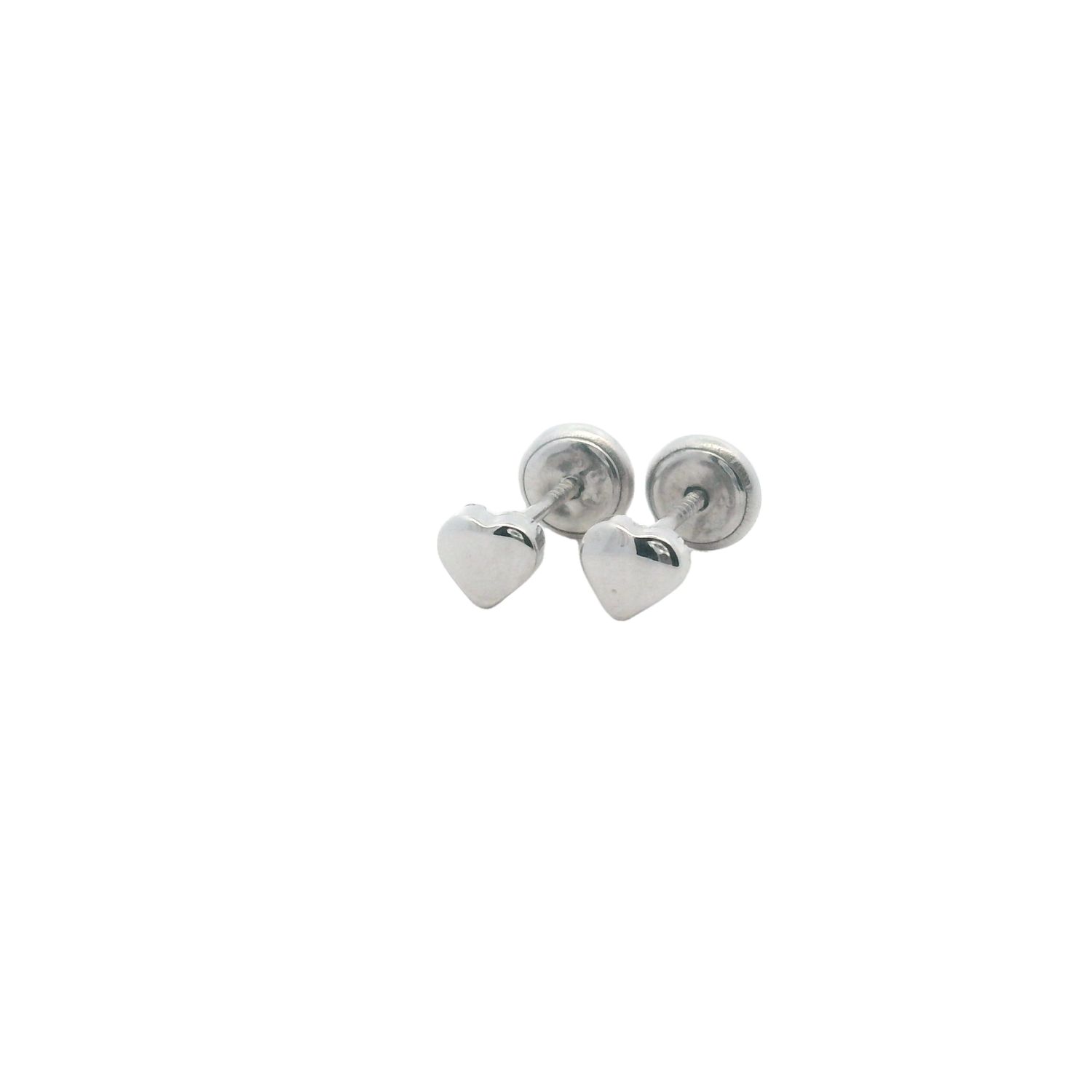 ARETES ORO  BLANCO  CORAZON LISO MINI 14K