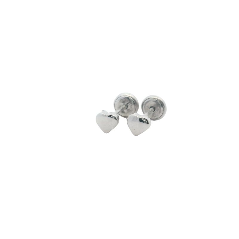 ARETES ORO  BLANCO  CORAZON LISO MINI 14K