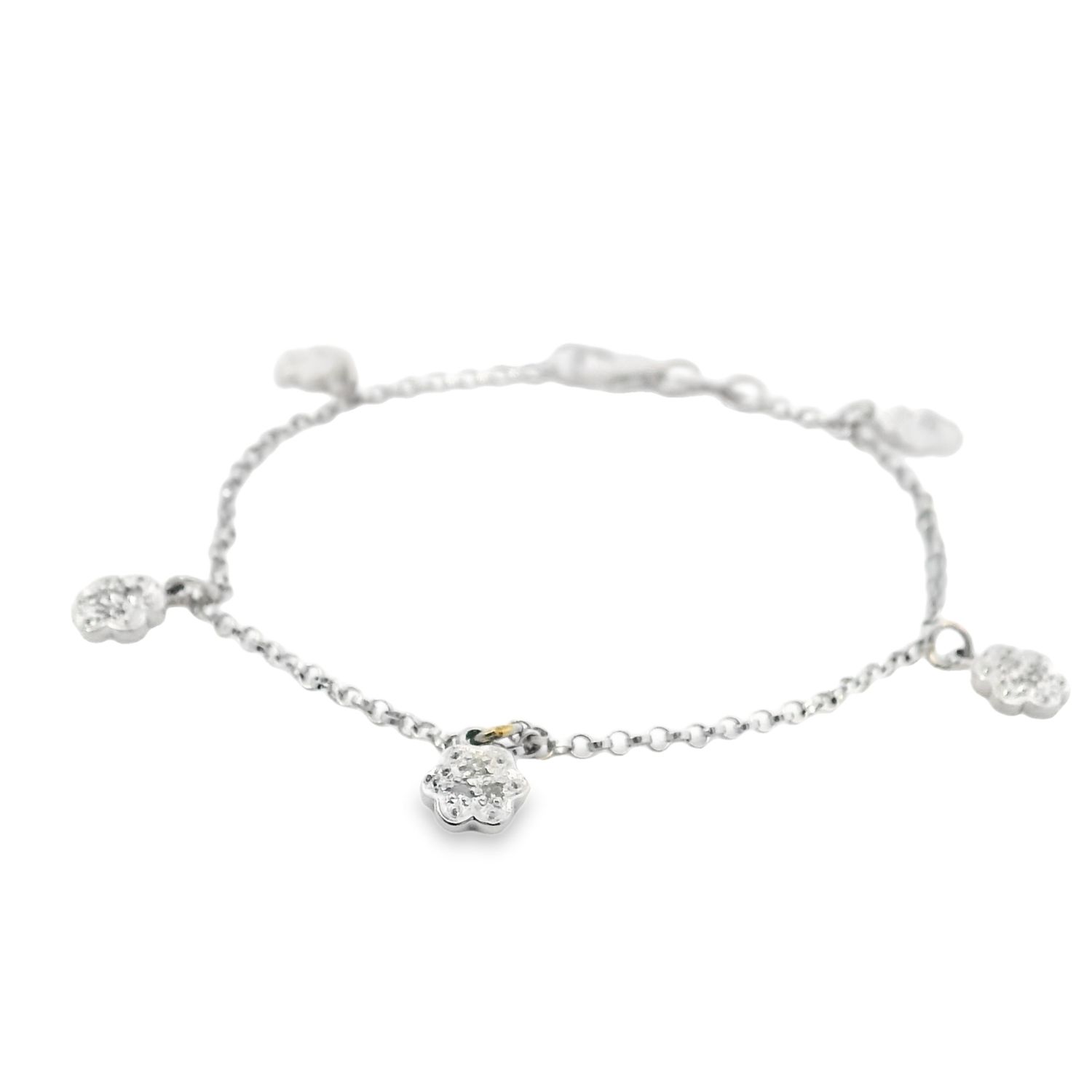BRAZALETE ORO  BLANCO DIAMANTES  FLORECITA NIÑA 18K