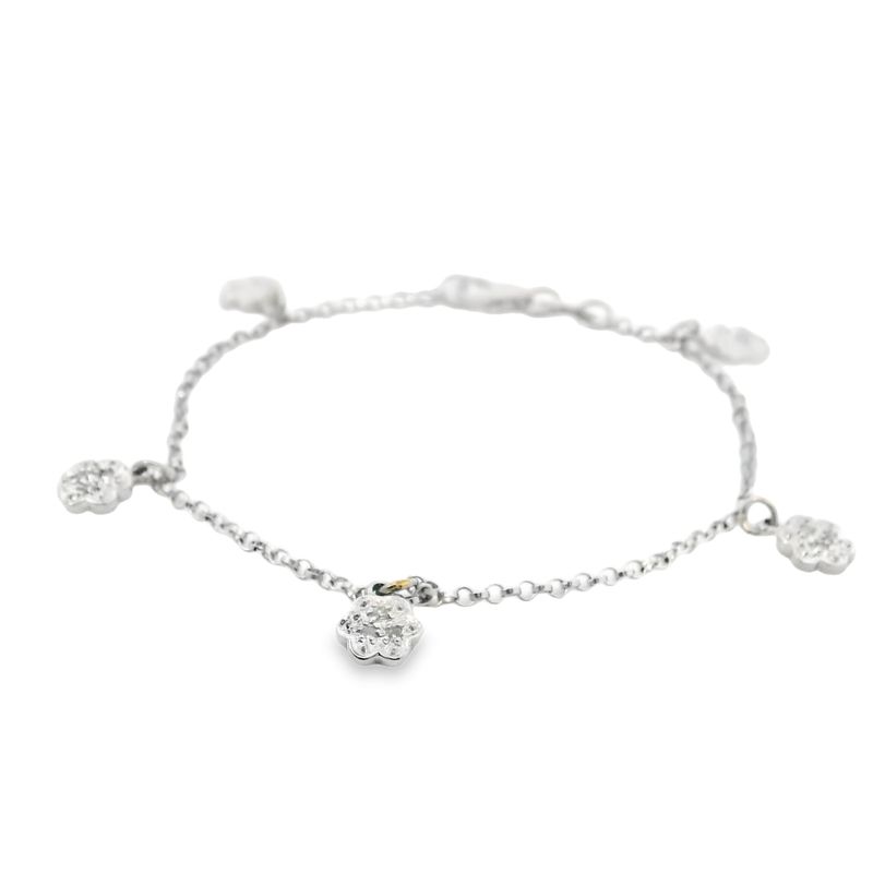 BRAZALETE ORO  BLANCO DIAMANTES  FLORECITA NIÑA 18K