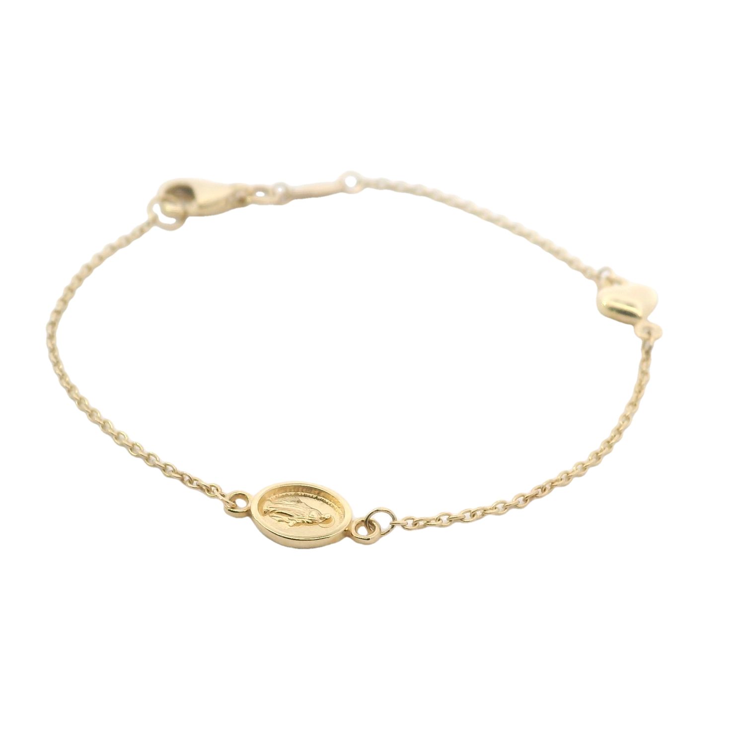 BRAZALETE  ORO AMARILLO  CORAZON MEDALLA MILAGROSA 14K