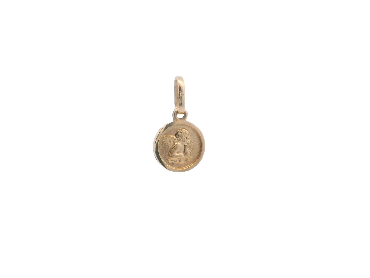DIJE  ORO AMARILLO MEDALLA ANGEL DE LA GUARDA REDONDO PEQUEÑO 14K