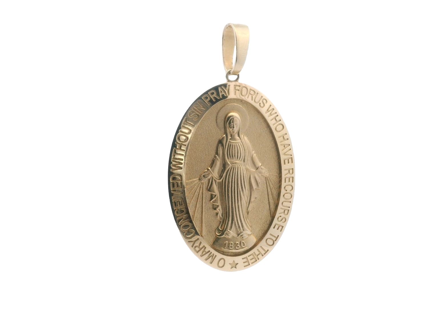 DIJE  ORO AMARILLO MEDALLA MILAGROSA GRANDE LISA 14K