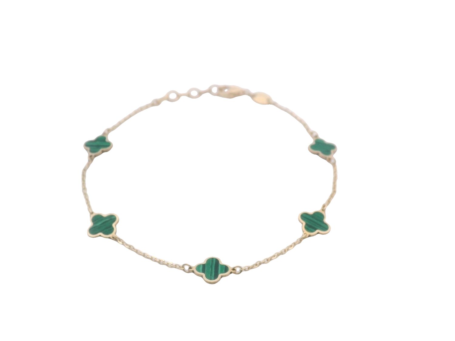 BRAZALETES ORO AMARILLO FLORES MALAQUITAS 14K
