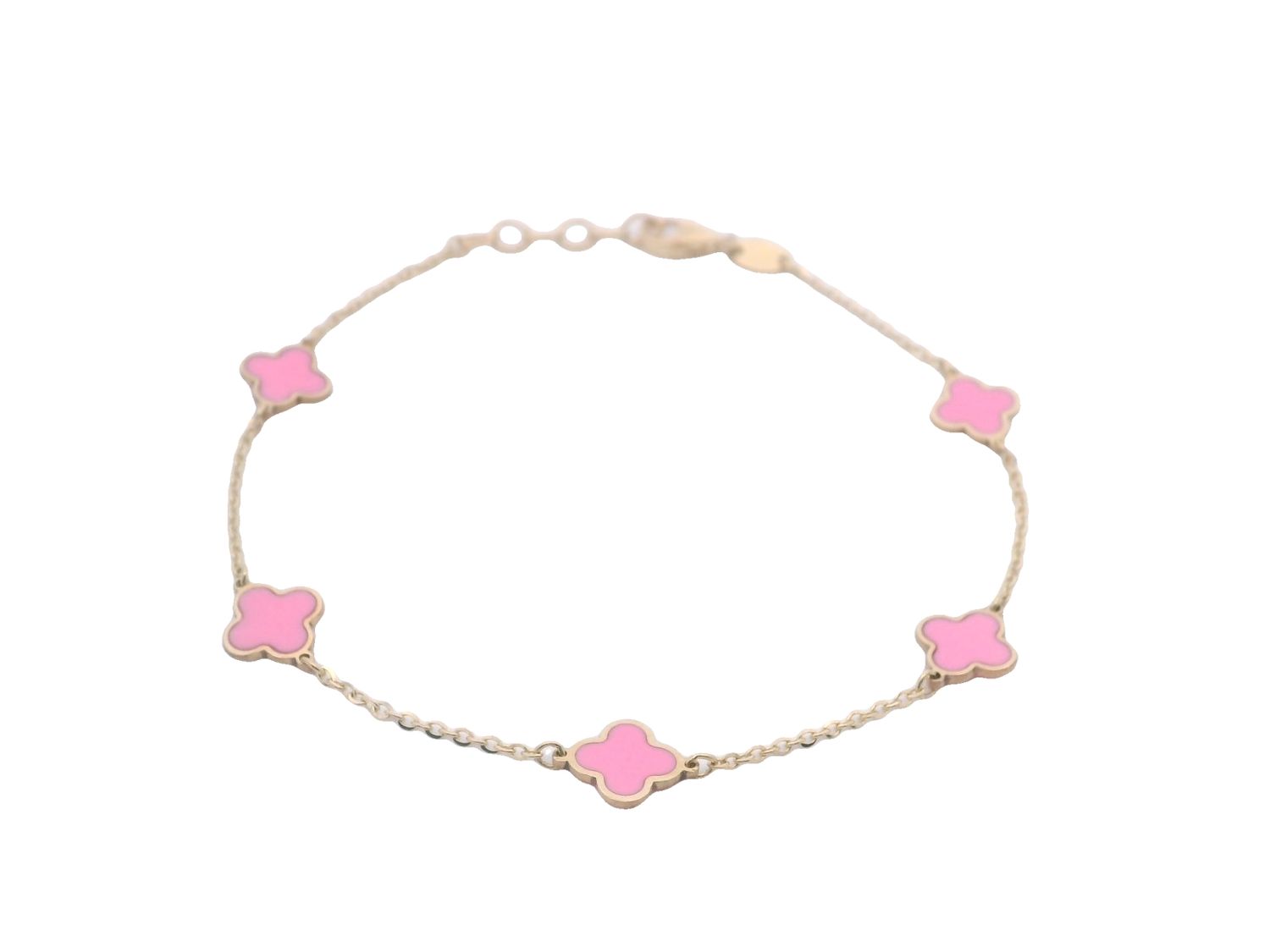 BRAZALETE  ORO AMARILLO  FLORES ROSADAS 14K