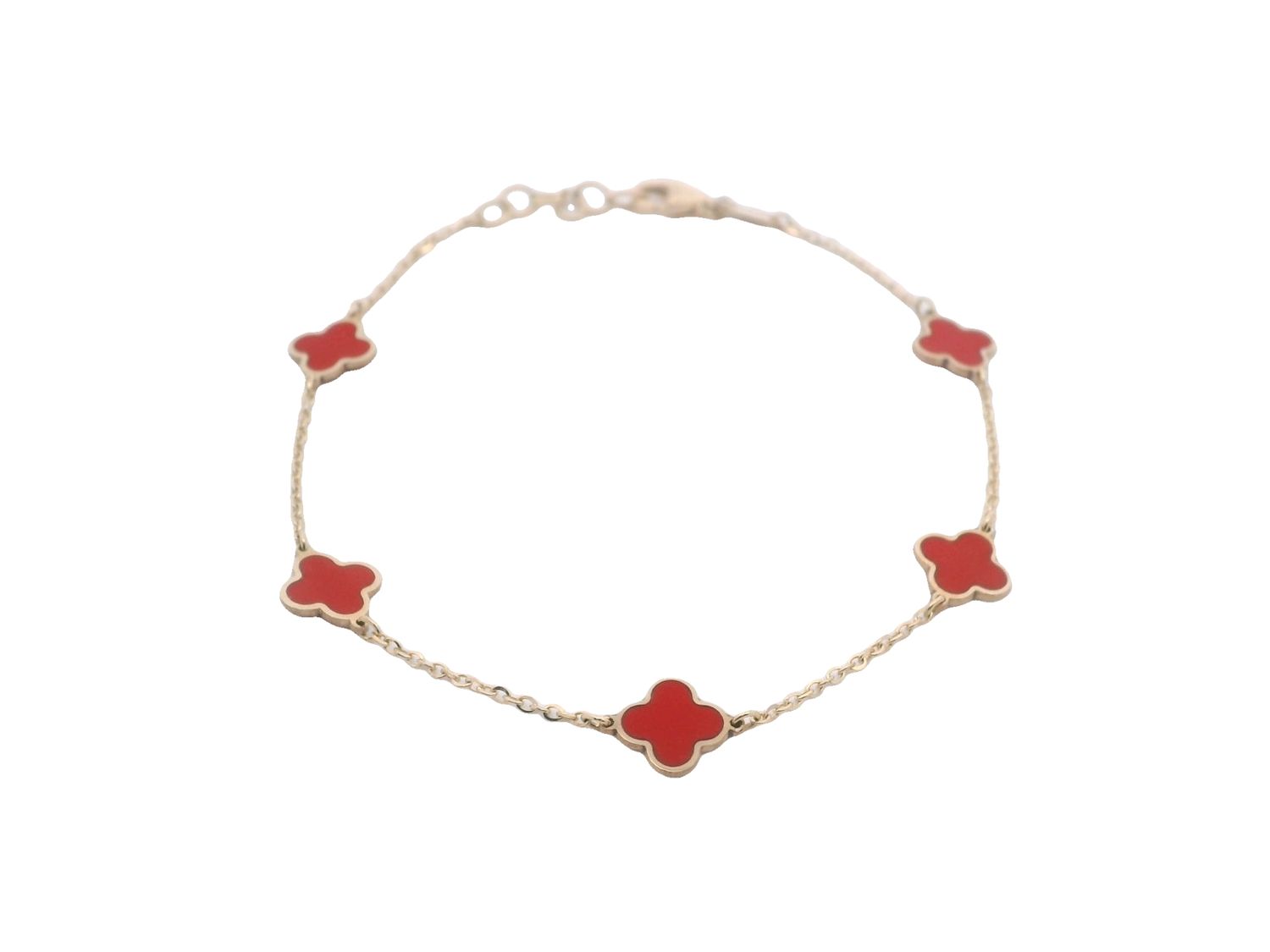 BRAZALETE  ORO AMARILLO FLORES ROJAS 14K