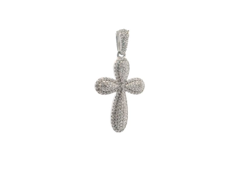 DIJE ORO AMARILLO/ BLANCO  CRUZ CON DIAMANTES PAVET 0.50CT 14K