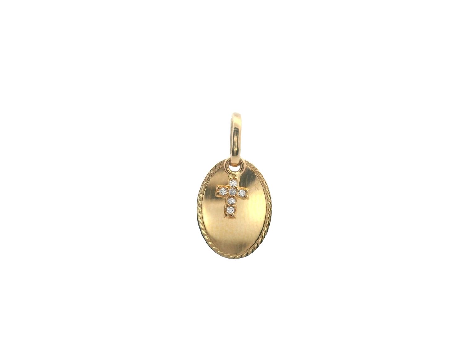 DIJE  ORO AMARILLO MEDALLA CON CRUZ COLGADO DE DIAMANTES 18K