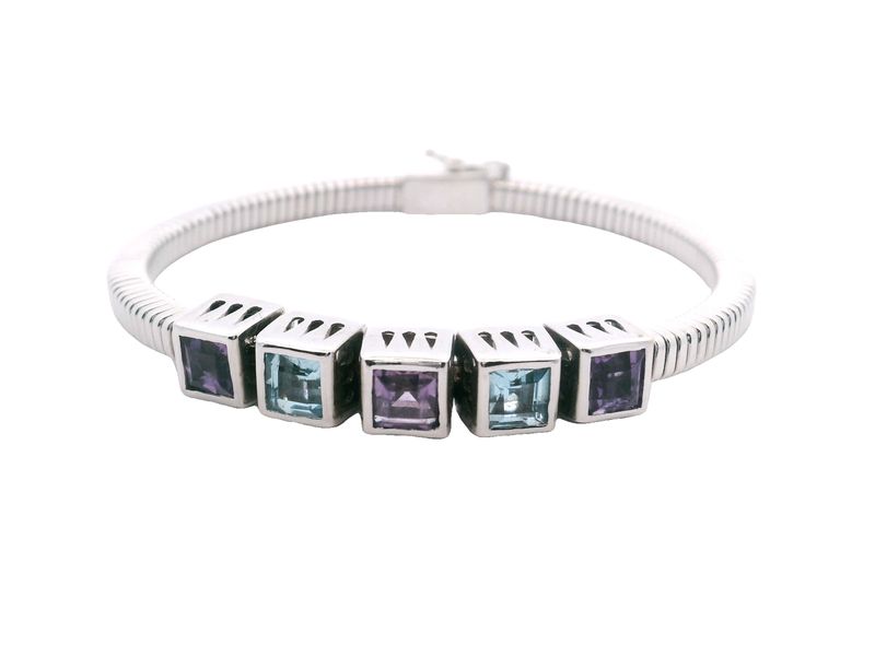 PULSA  ORO BLANCO TOP AZUL AMATISTA 14K