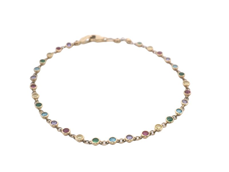 BRAZALETE ORO AMARILLO  MULTICOLOR FINA BOLITAS 14K