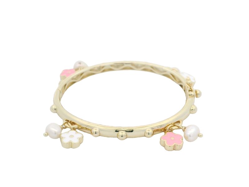 PULSA PLATA AMARILLA PERKA FLORES ROSA Y BLANCA