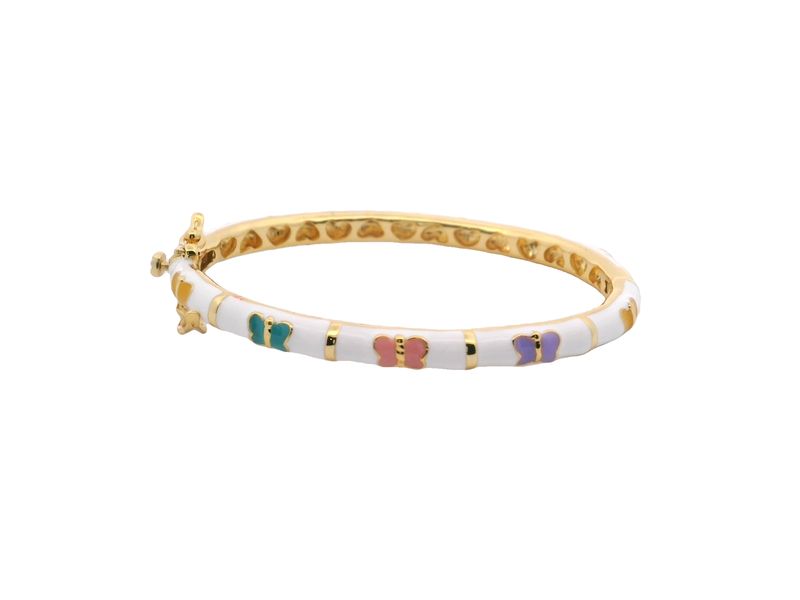 PULSA PLATA AMRILLA  ENAMEL BLANCO MARIPOSA COLORES