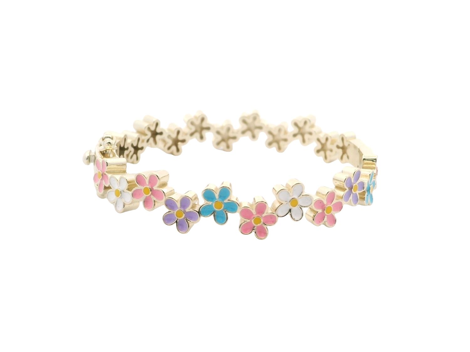 PULSA PLATA AMARILLA FLORES COLORES