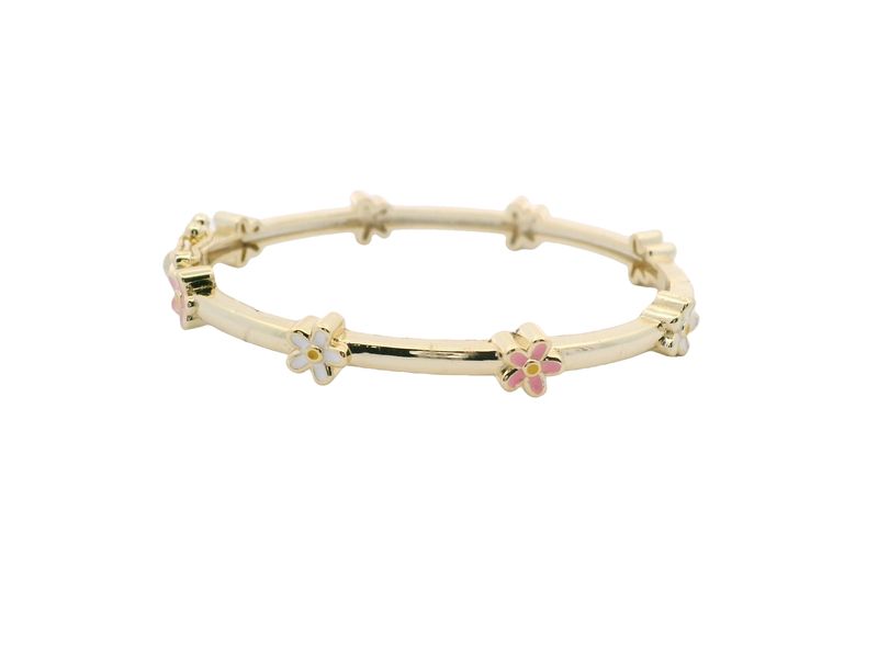 PULSA PLATA AMARILLA FLORES ROSA Y BLANCA ENAMEL