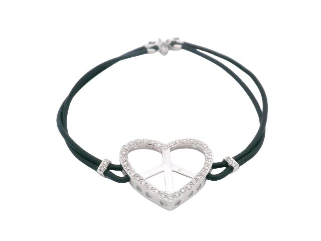 BRAZALETE ORO BLANCO  CAUCHO CORAZON DIAMANTES PEACE