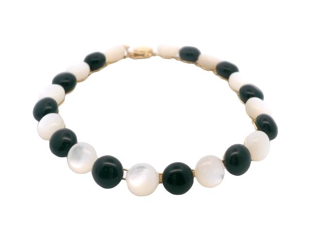 BRAZALETE ORO  AMARILLO  MADRE PERLA Y ONIX 14K