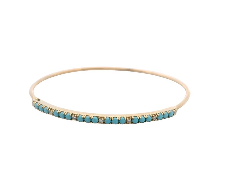 PULSERA ORO AMARILLO FINA TURQUESA Y DIAMANTES 14K